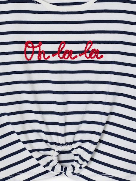 T-Shirt with Fancy Bow for Girls ecru+red+striped blue - vertbaudet enfant 