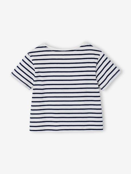 T-Shirt with Fancy Bow for Girls ecru+red+striped blue - vertbaudet enfant 