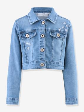 Denim jacket with embroidery Happy Girls for girl - vertbaudet enfant -Denim jacket with embroidery Happy Girls for girl
