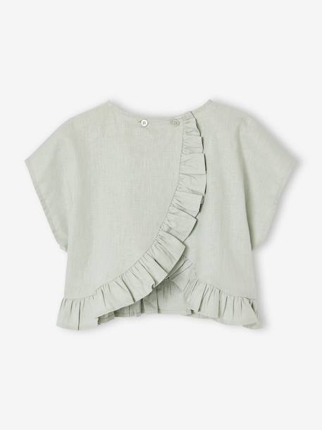 Linen Blouse for Girls sage green - vertbaudet enfant 