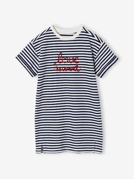 Girls' dress in lightweight fleece green+marl grey+sage green+striped blue - vertbaudet enfant 
