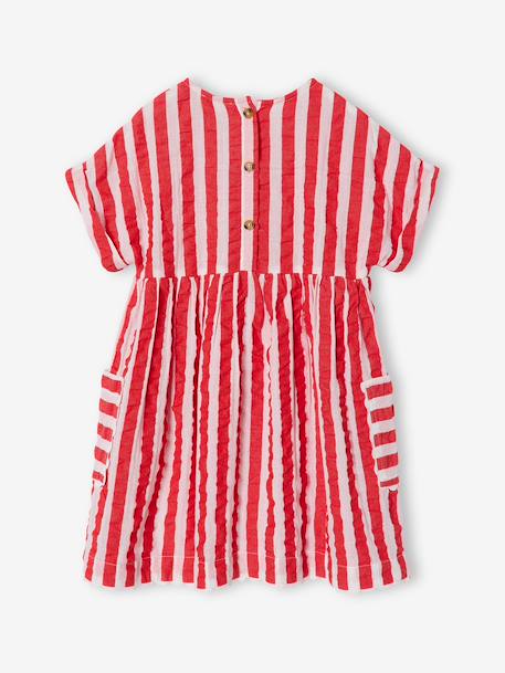 Seersucker Dress for Girls striped red - vertbaudet enfant 