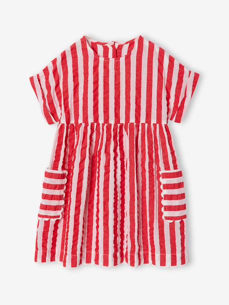 Seersucker Dress for Girls striped red - vertbaudet enfant 