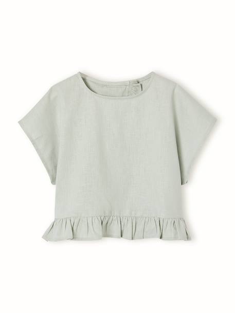 Linen Blouse for Girls sage green - vertbaudet enfant 