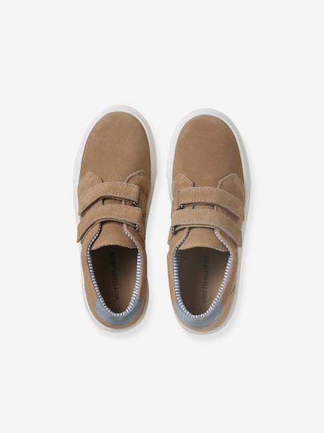 Leather Derby Shoes with Touch Fasteners for Boys beige+navy blue - vertbaudet enfant 