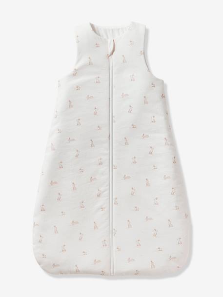 Sleeveless Sleeping Bag with Central Opening in Organic Cotton for Babies, LAPIN AOP printed white - vertbaudet enfant 