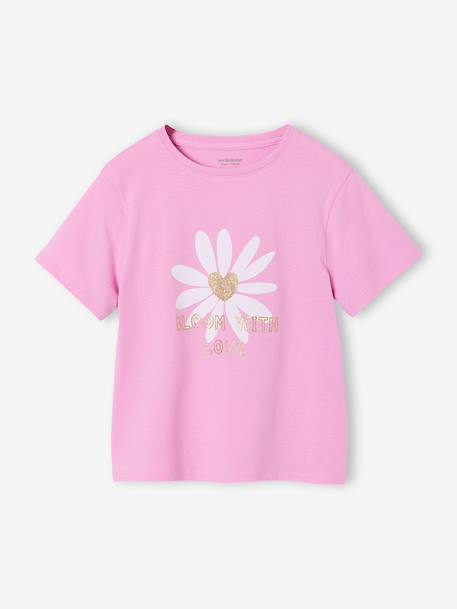 Tee-shirt fille imprimé manches courtes écru+mauve+rose+vert sauge - vertbaudet enfant 