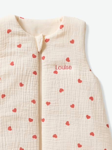 Sleeping Bag in Organic Cotton Muslin for Babies, HEART ecru - vertbaudet enfant 