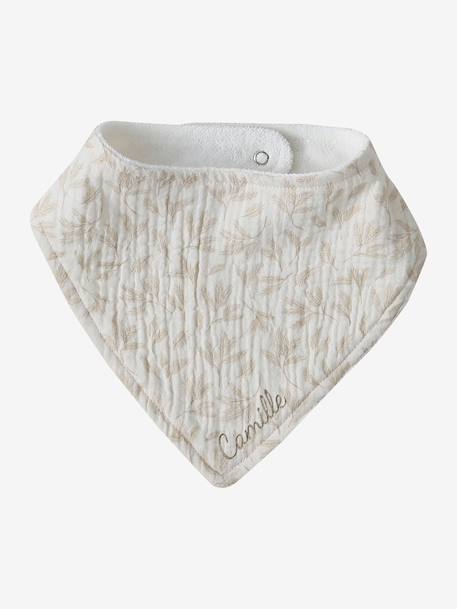 3 Bandana-Style Bibs in Cotton Gauze Brown+cappuccino+ecru+grey blue+Light Green+pale pink+printed beige+sage green+White/Print - vertbaudet enfant 
