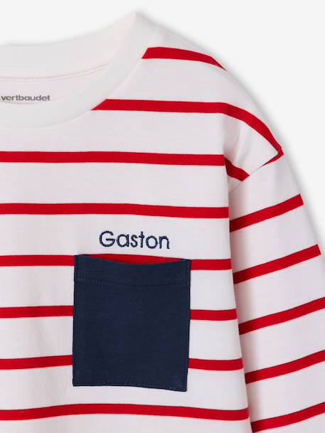 Striped Long Sleeve T-Shirt for Boys aqua green+ecru+red - vertbaudet enfant 