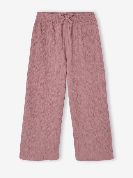 Wide-Leg Leggings with Honeycomb Effect for Girls coral+mauve+navy blue+printed white+sage green - vertbaudet enfant 
