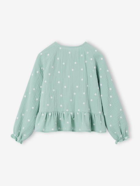 Girl's cotton gauze shirt aqua green+pale pink - vertbaudet enfant 