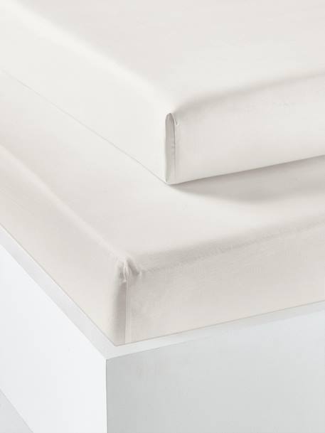 Pack of 2 Fitted Sheets in Recycled Cotton for Children ecru+pale pink+pearly grey+sage green - vertbaudet enfant 