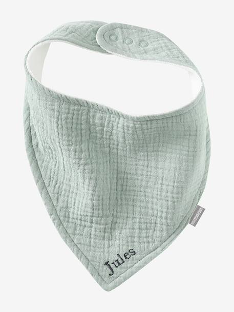 Lot 3 bavoirs bandanas en gaze de coton beige imprimé+BLANC+bleu grisé+cappuccino+écru+lot renard+lot vert panda+rose pâle+vert sauge - vertbaudet enfant 