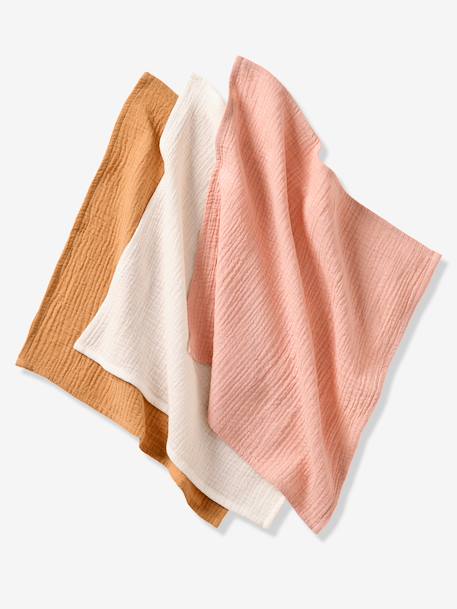 Pack of 3 Plain Muslin Squares in Organic Cotton* multicoloured+set pink - vertbaudet enfant 