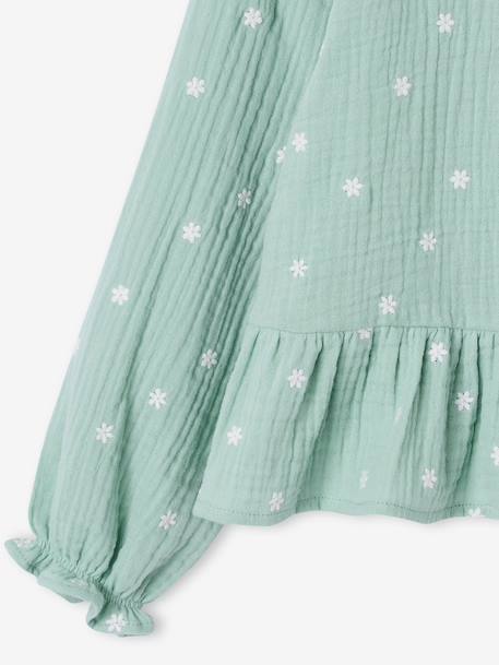 Girl's cotton gauze shirt aqua green+pale pink - vertbaudet enfant 
