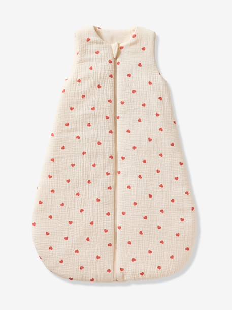 Sleeping Bag in Organic Cotton Muslin for Babies, HEART ecru - vertbaudet enfant 
