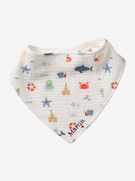 3 Bandana-Style Bibs in Cotton Gauze Brown+cappuccino+ecru+grey blue+Light Green+pale pink+printed beige+sage green+White/Print - vertbaudet enfant 