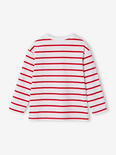 Striped Long Sleeve T-Shirt for Boys aqua green+ecru+red - vertbaudet enfant 