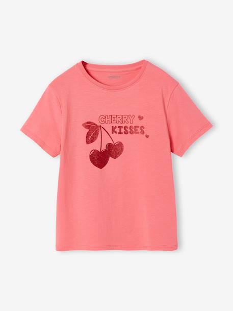Girls' printed short-sleeved t-shirt ecru+mauve+rose+sage green - vertbaudet enfant 