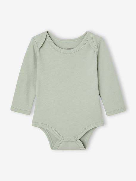 Bodysuits with long sleeves for babies with a floral print sage green - vertbaudet enfant 