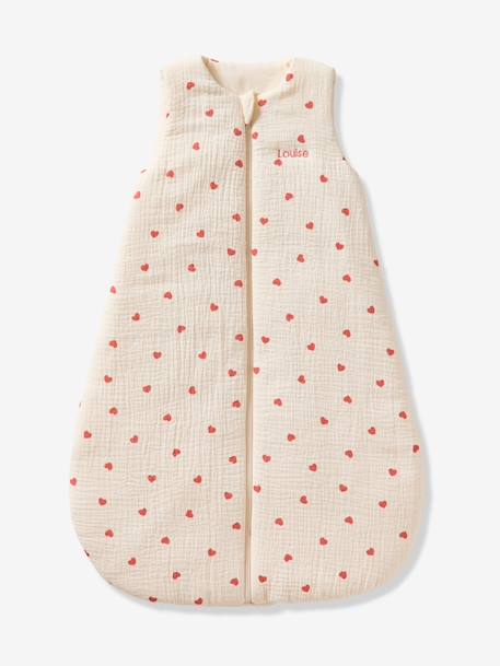 Sleeping Bag in Organic Cotton Muslin for Babies, HEART ecru - vertbaudet enfant 