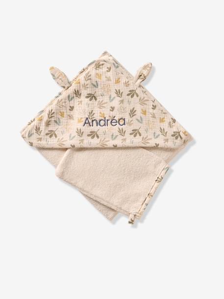 Cotton Muslin Bath Cape + Wash Mitt, BAYOU multicoloured - vertbaudet enfant 