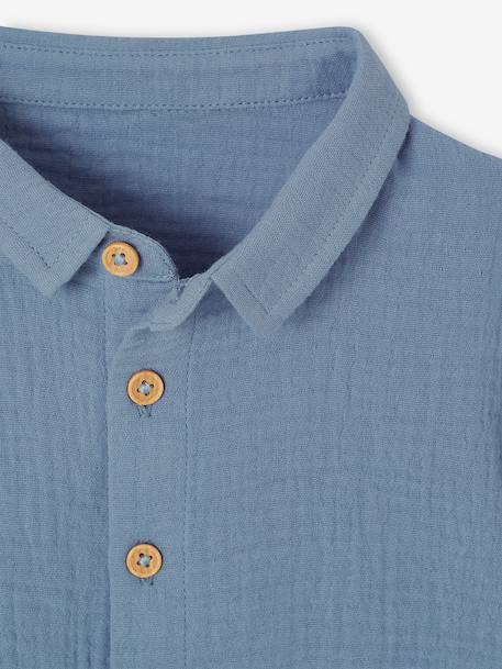 Boy's cotton gauze shirt denim blue - vertbaudet enfant 