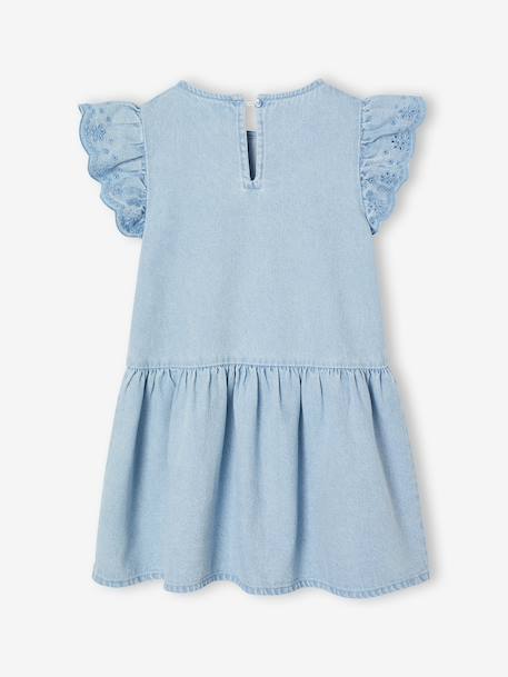 Girls' short-sleeved embroidered denim dress double stone - vertbaudet enfant 