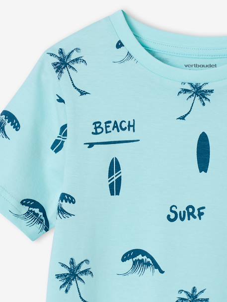 Printed boy's t-shirt denim blue+lichen+marl white+mint green - vertbaudet enfant 