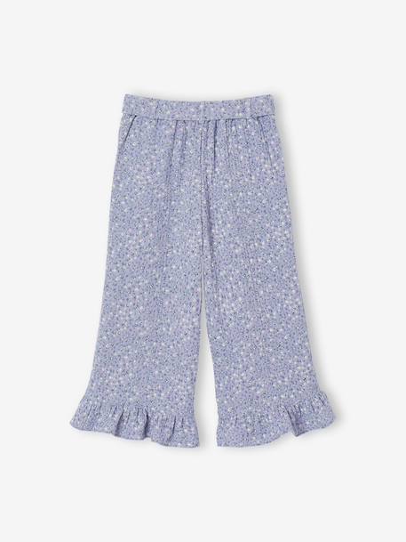 Frilled Bermuda Shorts in Cotton Gauze for Girls printed blue+printed white - vertbaudet enfant 