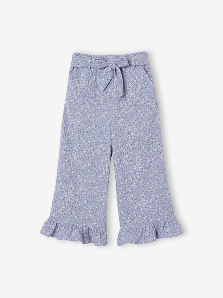Frilled Bermuda Shorts in Cotton Gauze for Girls printed blue+printed white - vertbaudet enfant 