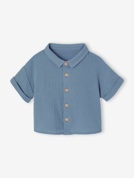 Boy's cotton gauze shirt denim blue - vertbaudet enfant 