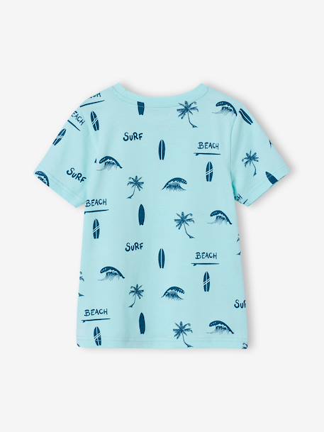 Printed boy's t-shirt denim blue+lichen+marl white+mint green - vertbaudet enfant 