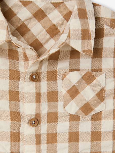 Baby boy's cotton muslin shirt chequered beige - vertbaudet enfant 