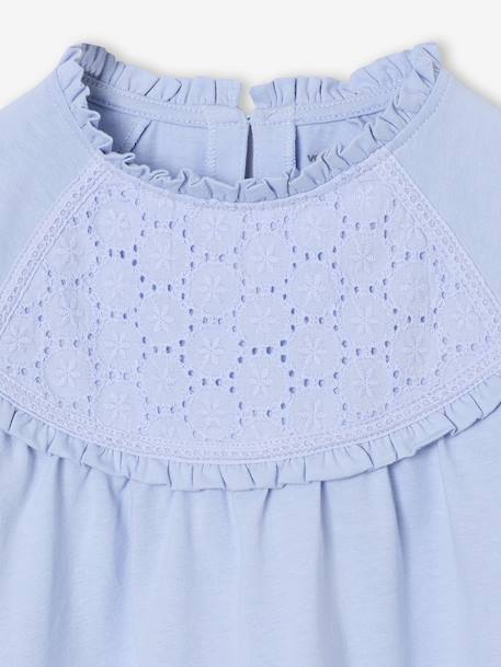 Top with Detail in Broderie Anglaise, for Girls ecru+GREEN DARK SOLID+mauve+navy blue+pale blue - vertbaudet enfant 