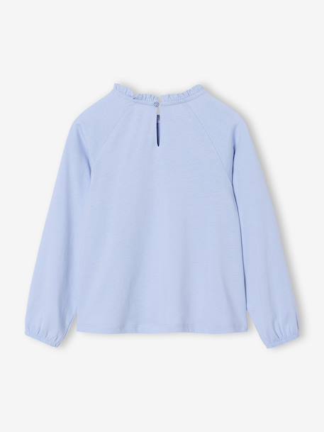 Tee-shirt blouse fille détail broderie anglaise manches longues bleu pâle+écru+marine+mauve+vert foncé - vertbaudet enfant 
