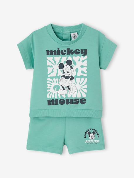 Mickey Mouse Shorts & T-Shirt Set for Babies mint green - vertbaudet enfant 