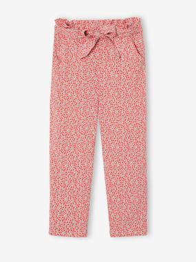 Girls-Fluid Cropped Trousers with Floral Print, for Girls