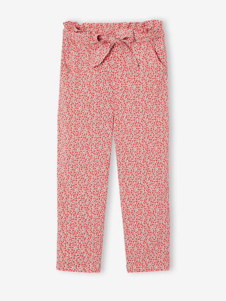 Pantalon fluide imprimé fleurs fille marine+rouge+vert émeraude - vertbaudet enfant 
