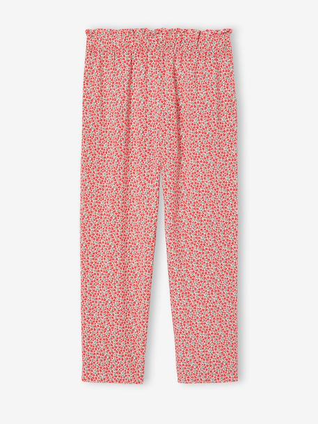 Pantalon fluide imprimé fleurs fille marine+rouge+vert émeraude - vertbaudet enfant 