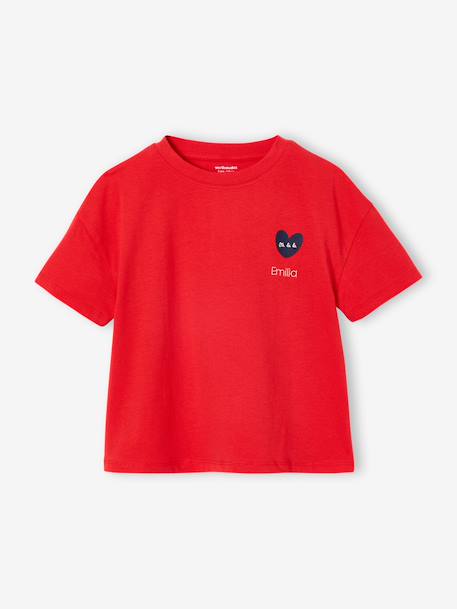 Tee-shirt fille motif poitrine manches courtes abricot+rose bonbon+rouge - vertbaudet enfant 
