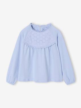 Girls-Tops-T-Shirts-Top with Detail in Broderie Anglaise, for Girls
