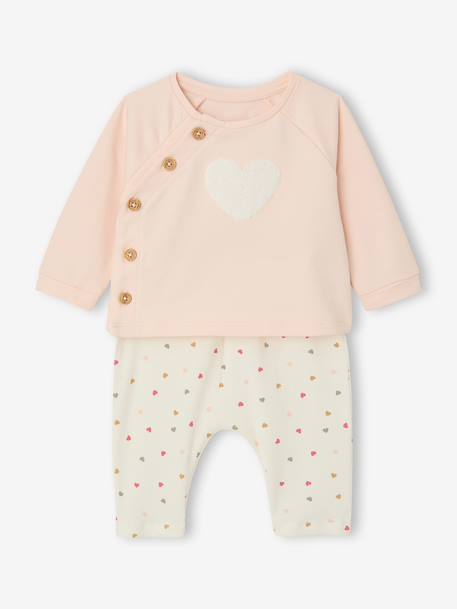 Baby sweatshirt and trouser set ecru+pale pink - vertbaudet enfant 