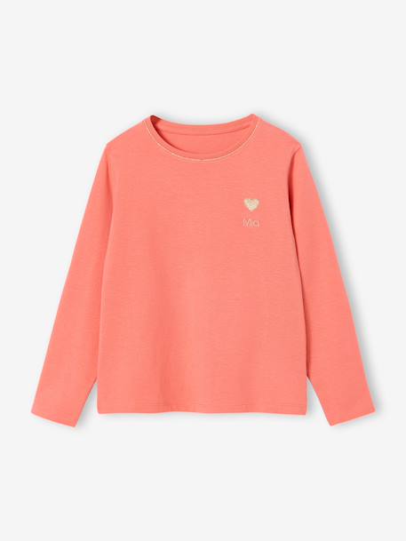 Basics Long Sleeve Top for Girls, Glittery Heart anthracite+coral+ecru+rosy - vertbaudet enfant 