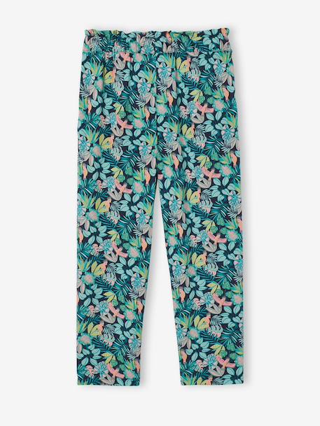 Pantalon fluide imprimé fleurs fille marine+rouge+vert émeraude - vertbaudet enfant 