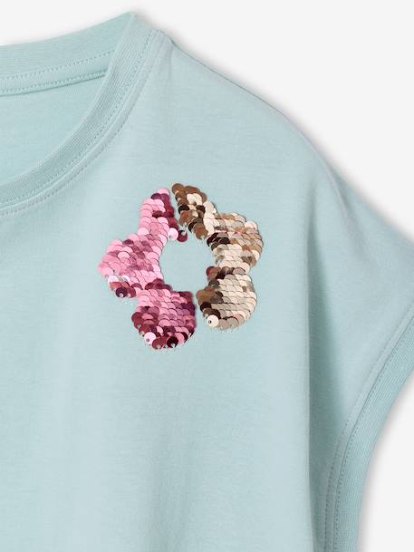 T-Shirt with Sequinned Motif, for Girls aqua green+ecru+lilac - vertbaudet enfant 