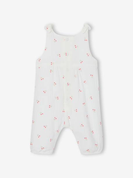Jumpsuit for Newborn Babies, Embroidery in Cotton Gauze beige+ecru+Light Green/Print+white - vertbaudet enfant 