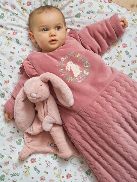Baby sleeping bag with detachable long sleeves, ENCHANTED RABBIT old rose - vertbaudet enfant 