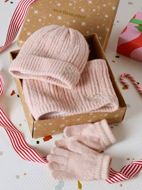 Girls-Accessories-Winter Hats, Scarves, Gloves & Mittens-Girl's Christmas set: beanie + snood + mittens/gloves 